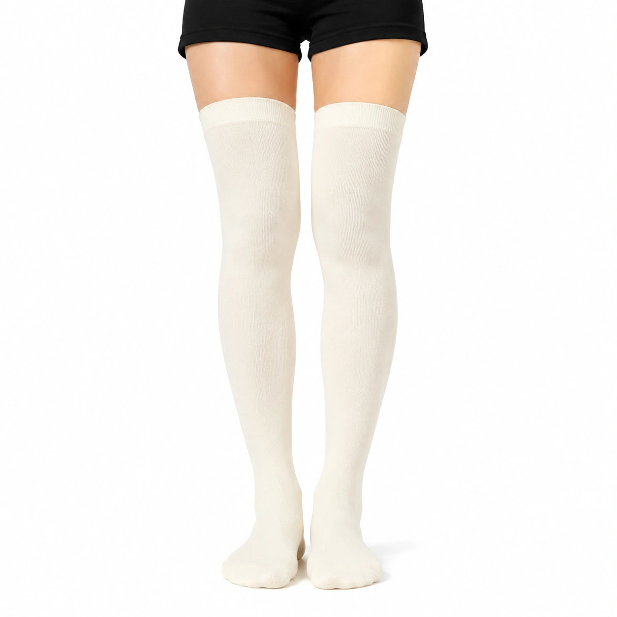 Chaussettes hautes 35-38 en maille blanc cassé style uni