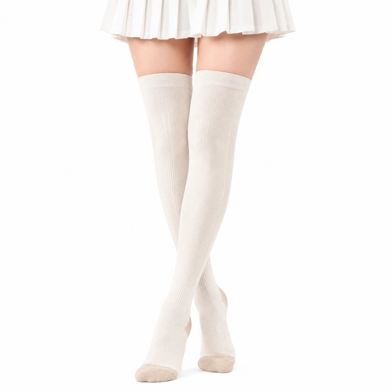 Chaussettes hautes 39-42 en maille côtelée blanc cassé style classique
