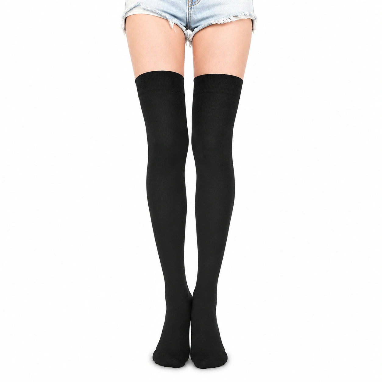 Chaussettes hautes 39-42 noires en maille extensible style uni