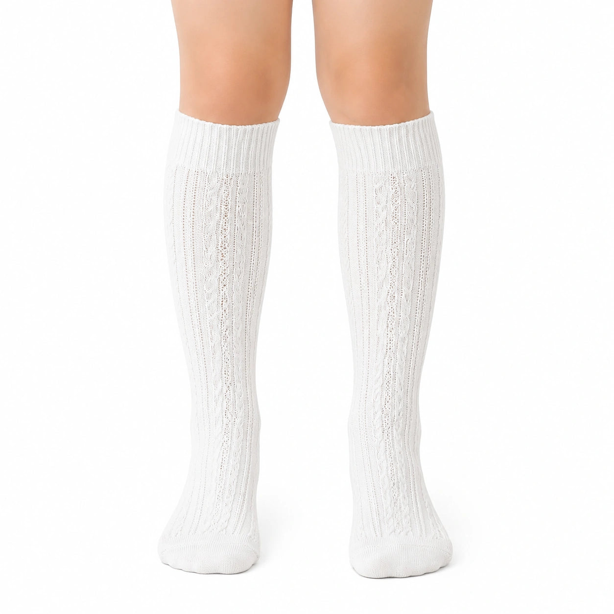 Chaussettes hautes 35-38 blanches en maille ajourée style torsadé