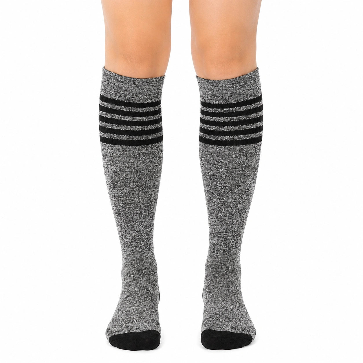 Chaussettes hautes 35-38 en textile gris noir à rayures style sportif
