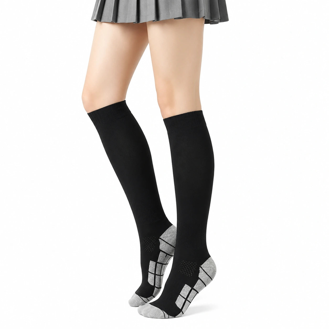 Chaussettes hautes 35-38 en maille noire et grise pour usage quotidien style classique