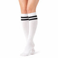 Chaussettes hautes 39-42 en maille blanche à rayures noires style sport