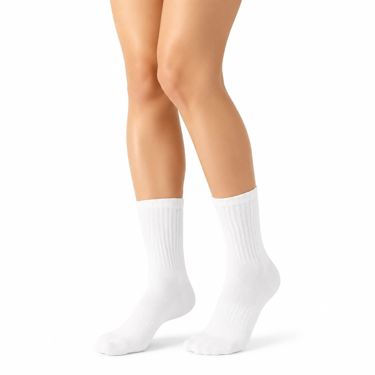 Chaussettes 35-38 blanches textile côtelé mi-mollet quotidien