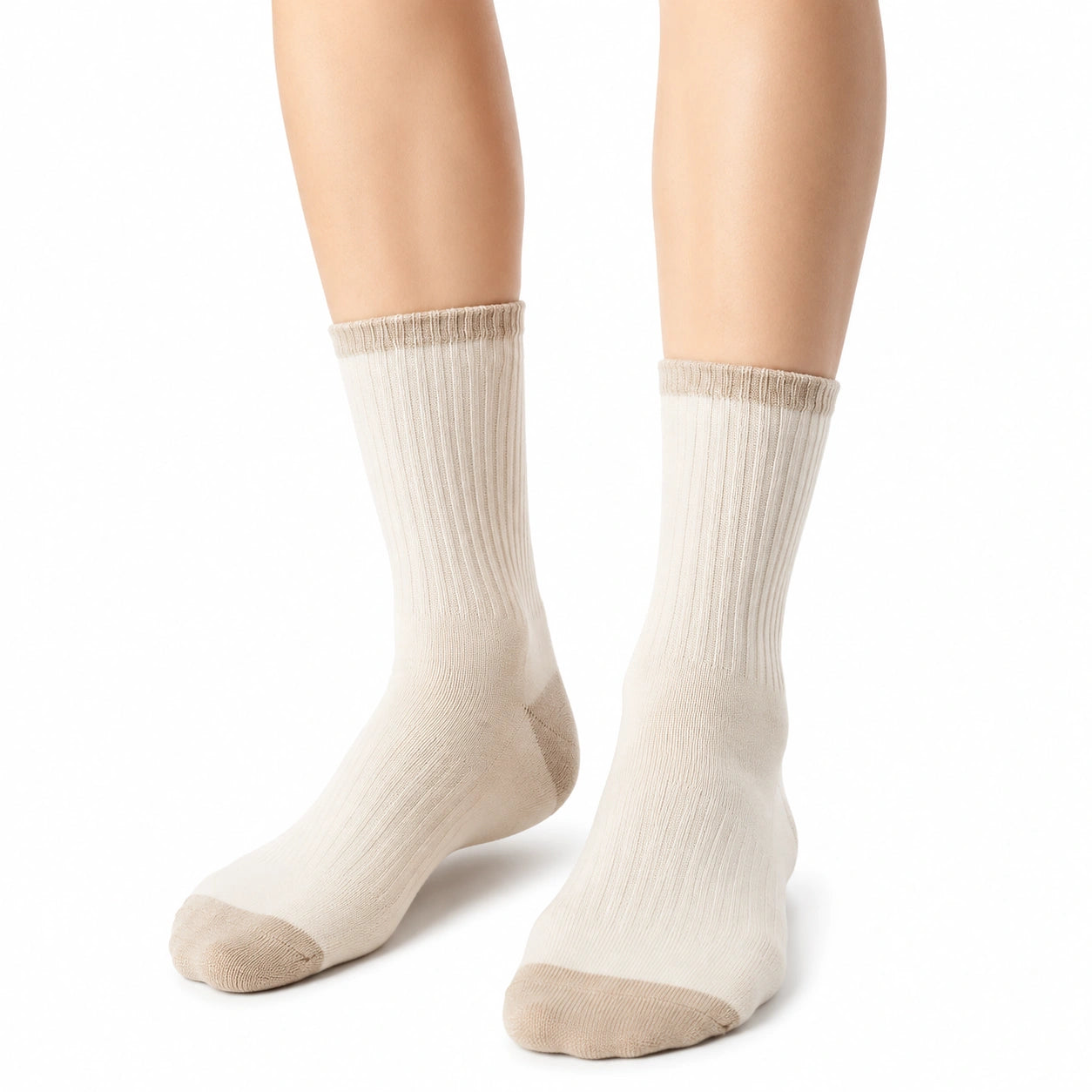 Chaussettes mi-mollet 39-42 en maille écru côtelées