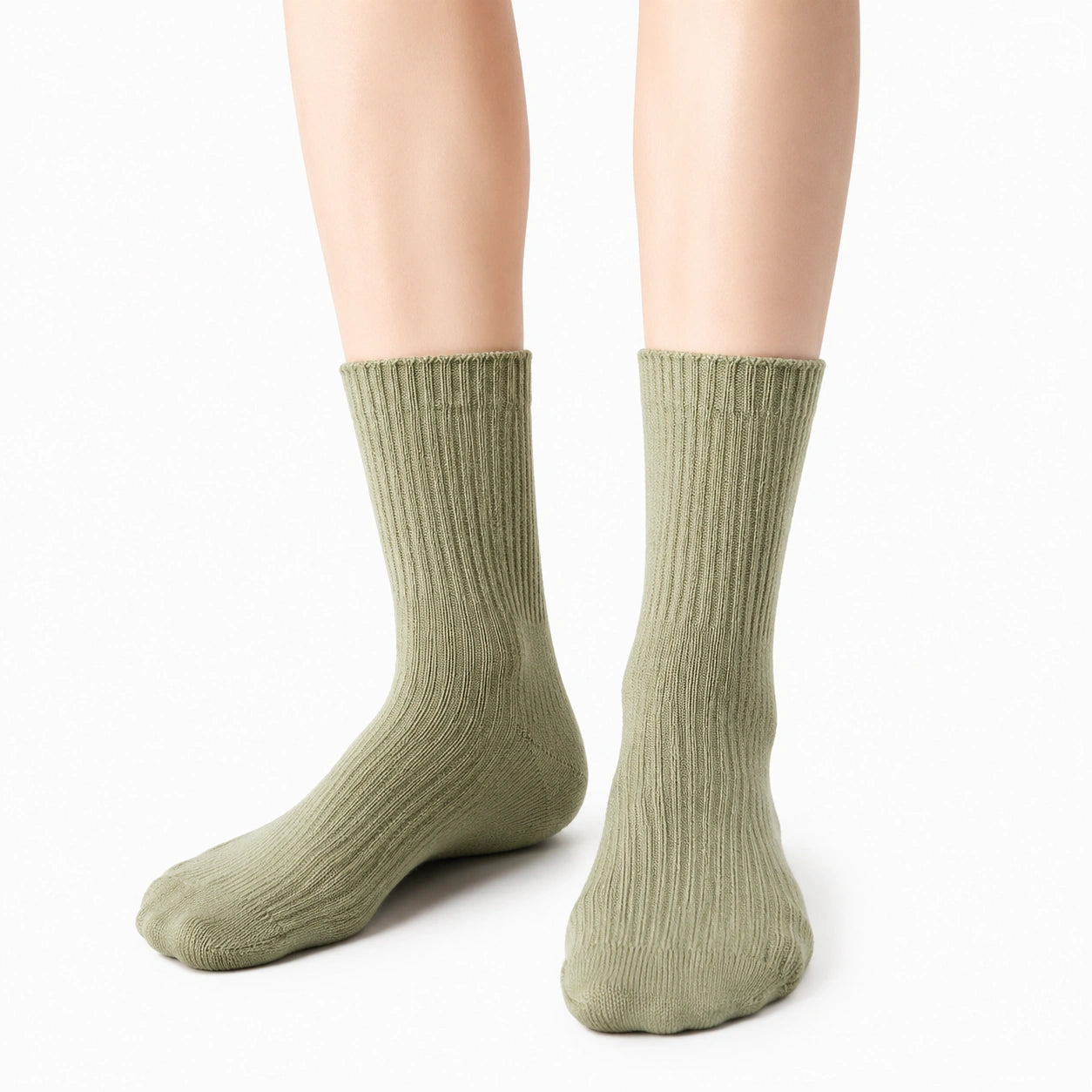 Chaussettes mi-mollet 39-42 côtelées vert sauge en maille style décontracté
