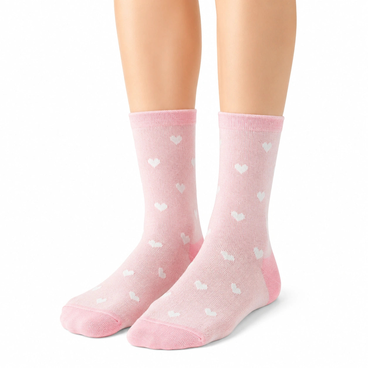 Chaussettes 39-42 en maille textile rose à motifs cœurs - mi-mollet
