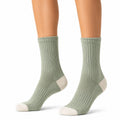 Chaussettes mi-mollet 39-42 en maille vert sauge et écru côtelées