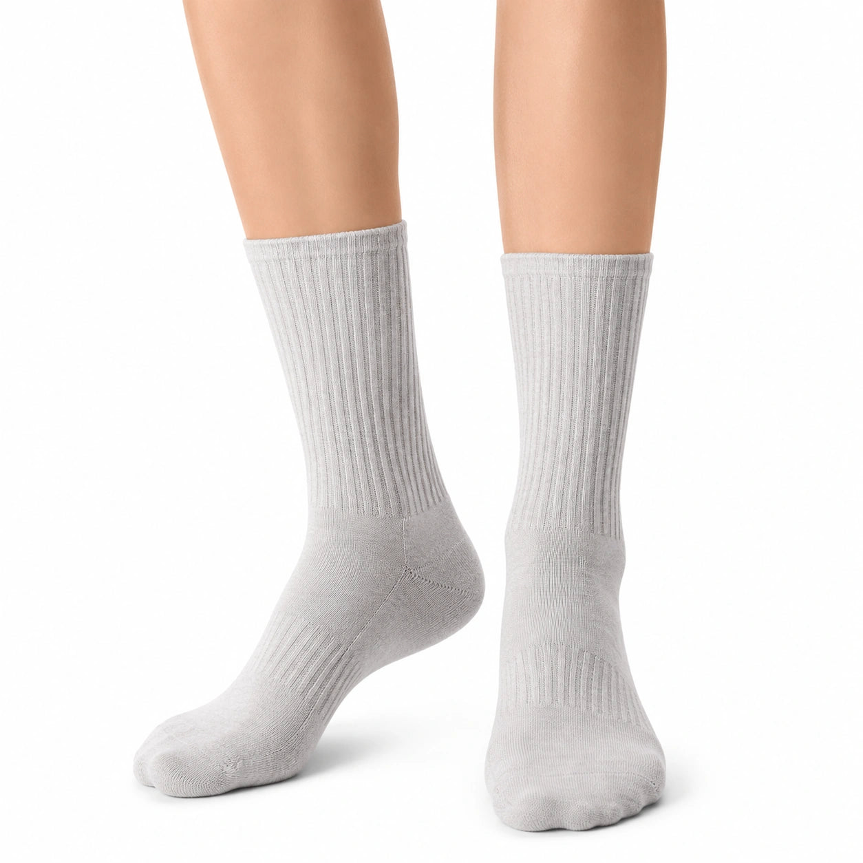 Chaussettes 43-46 gris clair en maille côtelée mi-mollet