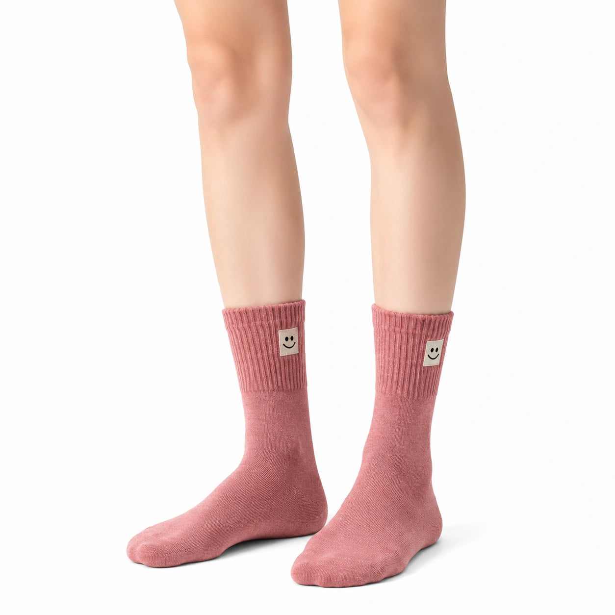 Chaussettes mi-mollet 35-38 en maille textile rose à bord côtelé