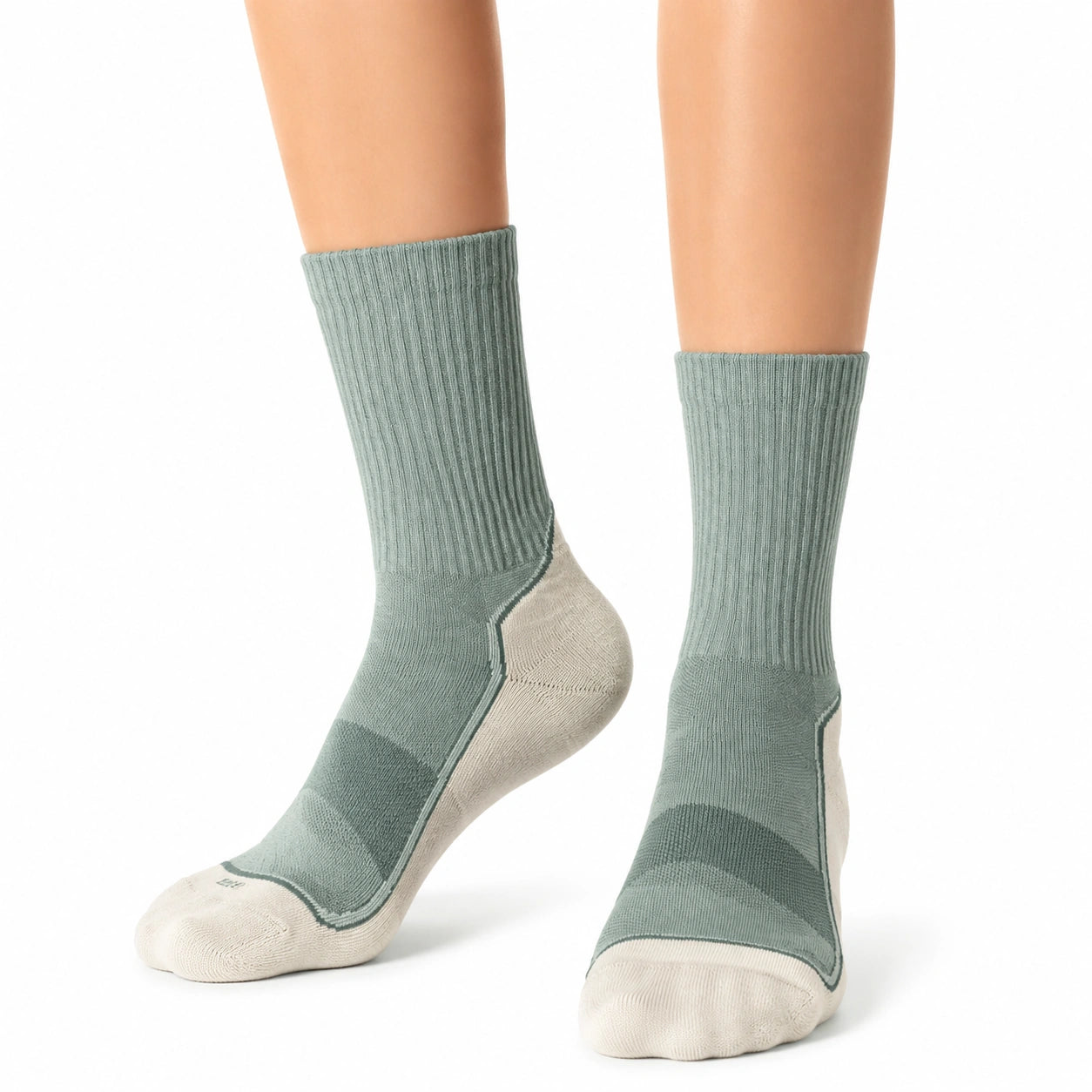 Chaussettes mi-mollet 43-46 vert sauge et beige en maille côtelée pour usage quotidien